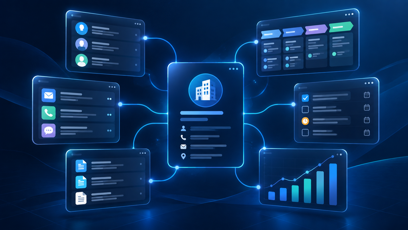 Customer data, contacts and sales activities connected within a CRM system