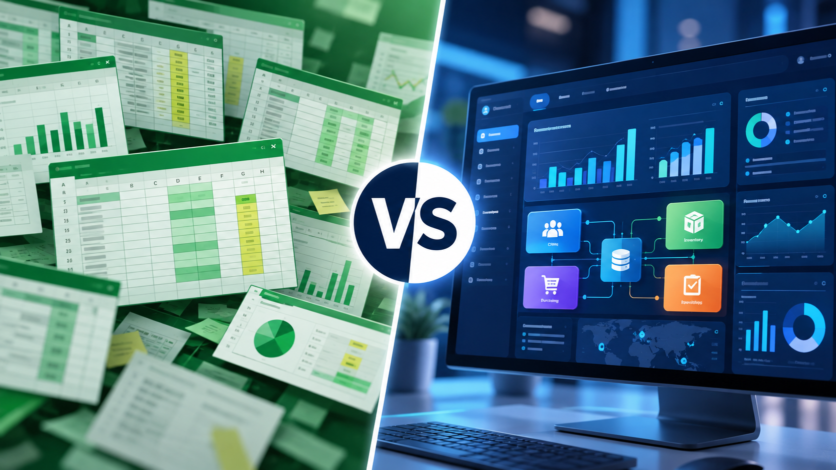 Comparison between Excel spreadsheets and an integrated ERP system