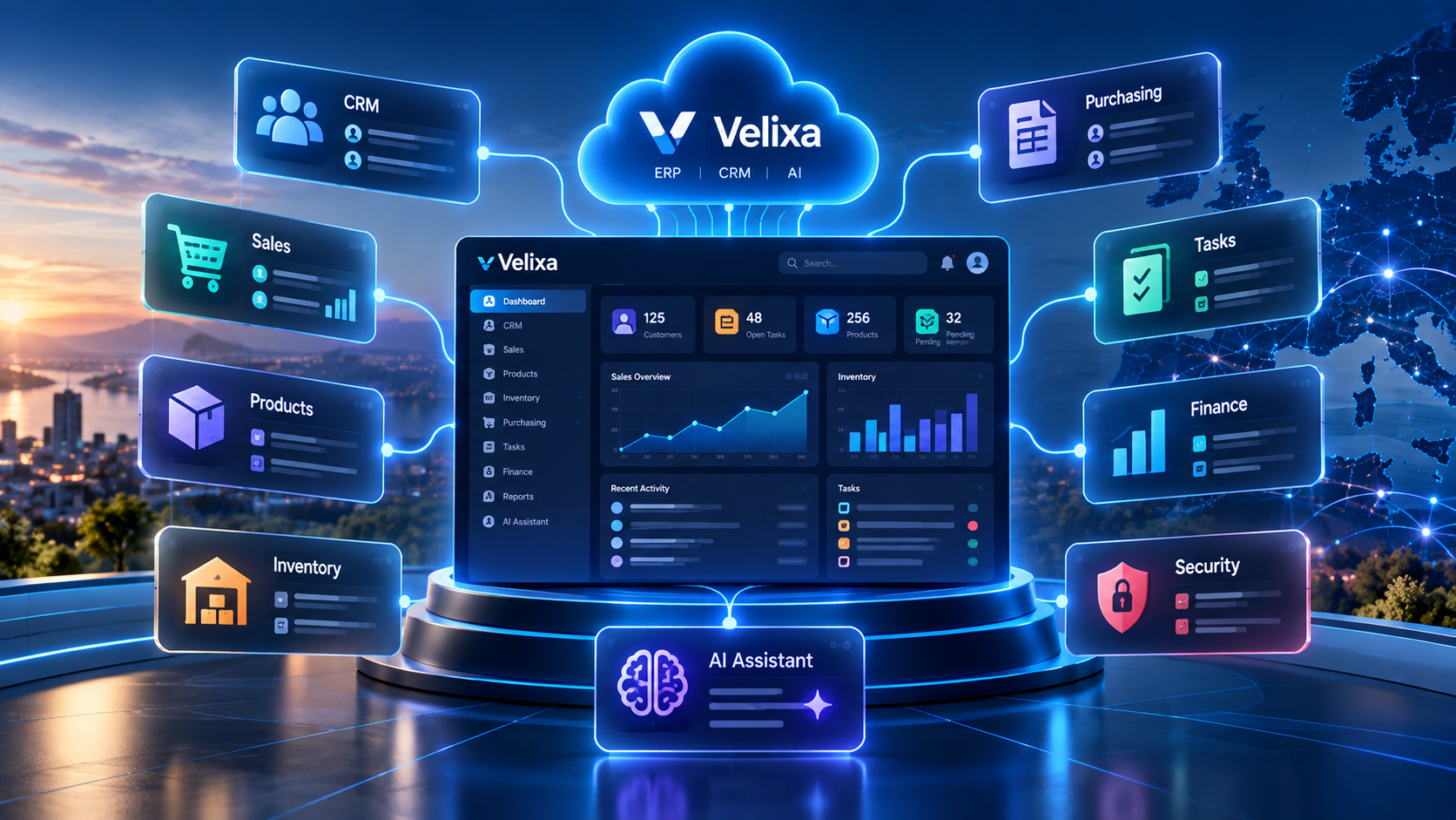 Velixa modular ERP and CRM business platform connecting business processes